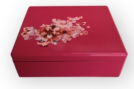 Pink rectangular lacquer box  hand-painted with peach blossom 22*27cm